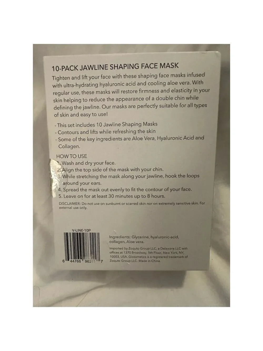 Glossmetics Hydrating Jawline Shaping Face Mask 10 Pack Anti-Aging